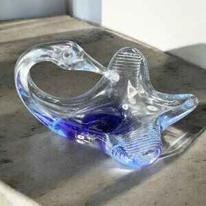 Vintage Italian Art Glass Bird Duck Swan Dish Bowl Glass Decor Clear Cobalt Blue